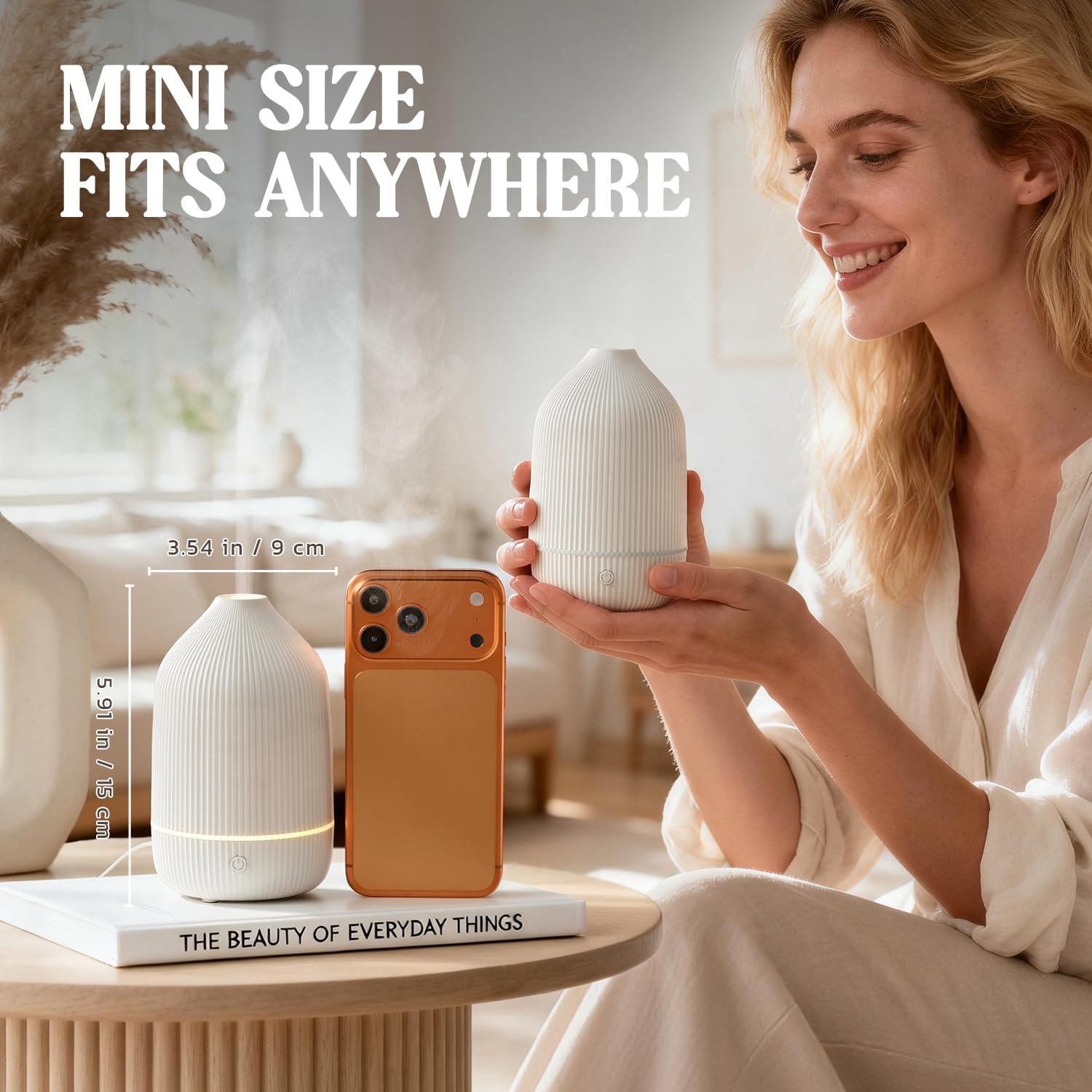 Essential Oil Diffuser, 100ml Aromatherapy Diffuser, Mini Ultrasonic Diffuser for Essential Oil, Home, Office, Cool Mist Humidifier with 7 Led Light, Auto Shut-Off, White - Image 2