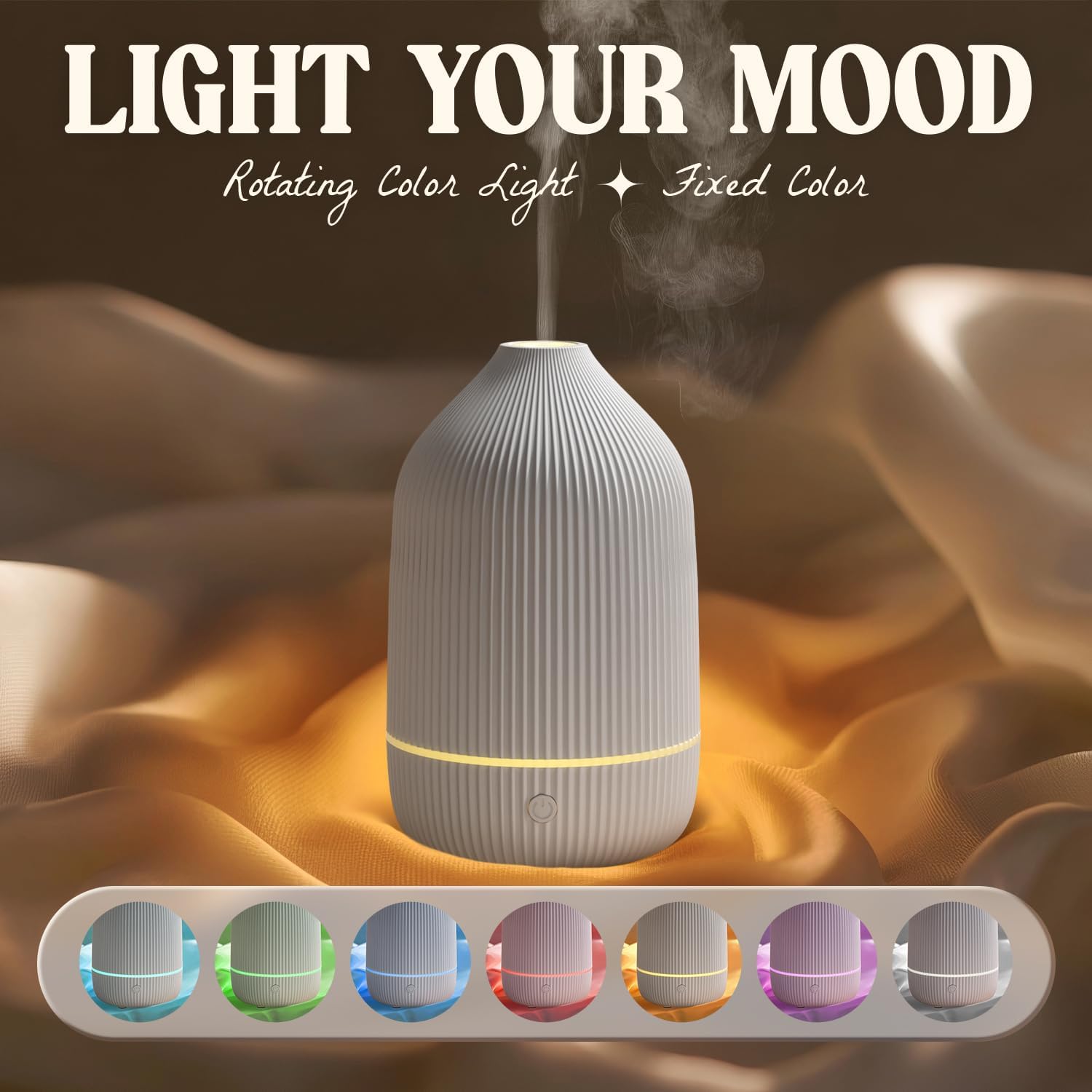 Essential Oil Diffuser, 100ml Aromatherapy Diffuser, Mini Ultrasonic Diffuser for Essential Oil, Home, Office, Cool Mist Humidifier with 7 Led Light, Auto Shut-Off, White - Image 4