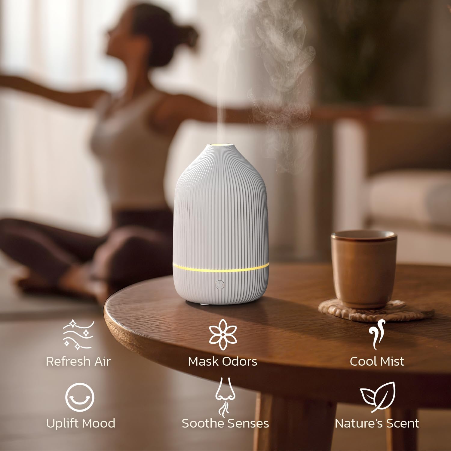 Essential Oil Diffuser, 100ml Aromatherapy Diffuser, Mini Ultrasonic Diffuser for Essential Oil, Home, Office, Cool Mist Humidifier with 7 Led Light, Auto Shut-Off, White - Image 9