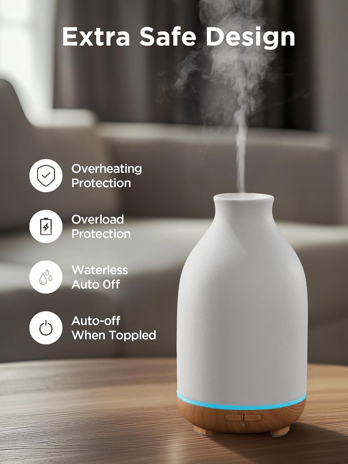 InnoGear 150ml Ceramic Essential Oil Diffuser, Diffusers for Home, White | Ceramic Stone Cover, Cool Mist Humidifier, Aromatherapy, 7 Colors Light, Up to 10hrs, Large Room, Ultrasonic, Quiet, Auto Off - Image 3