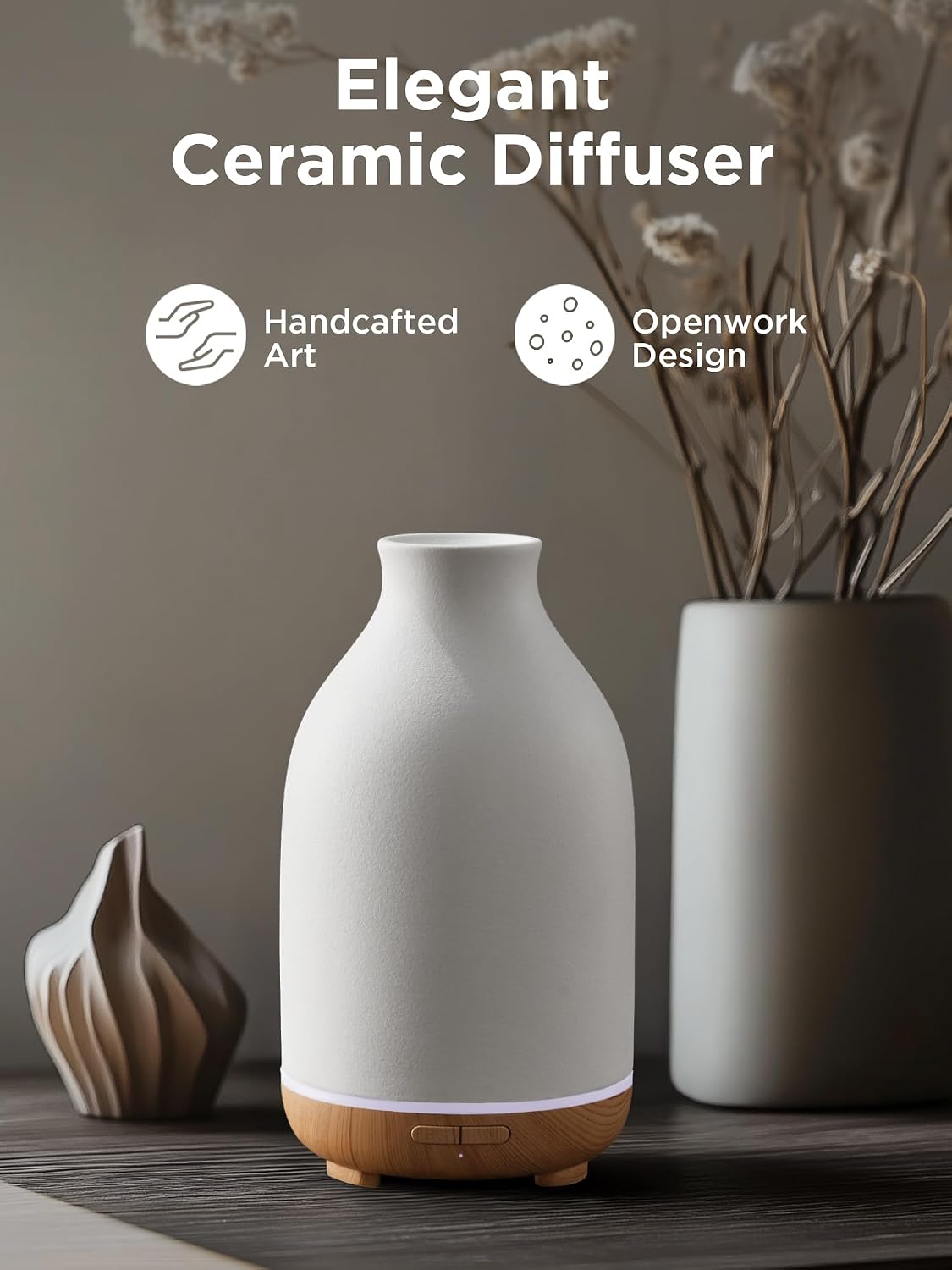 InnoGear 150ml Ceramic Essential Oil Diffuser, Diffusers for Home, Yellow | Ceramic Stone Cover, Cool Mist Humidifier, Aromatherapy, 7 Colors Light, Up to 10hrs, Large Room, Ultrasonic, Quiet, Auto Off - Image 5