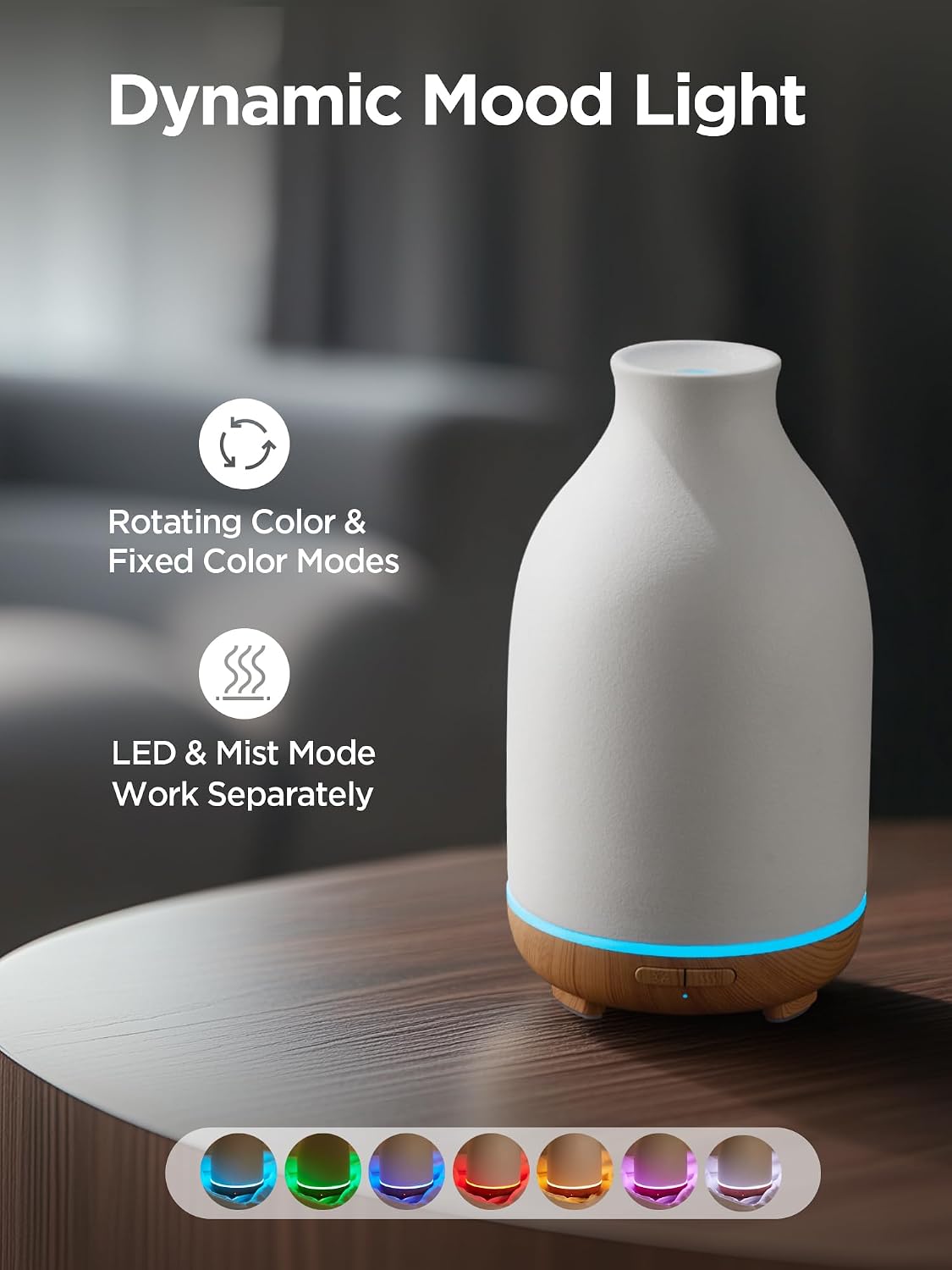 InnoGear 150ml Ceramic Essential Oil Diffuser, Diffusers for Home, Yellow | Ceramic Stone Cover, Cool Mist Humidifier, Aromatherapy, 7 Colors Light, Up to 10hrs, Large Room, Ultrasonic, Quiet, Auto Off - Image 6