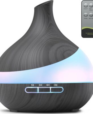 HJTHJT 500ML Essential Oil Diffuser for Home: 14 Color LED Humidifier,Black | 2 Mist Modes (30/60ml/h) Aromatherapy Diffuser for Hotel Spa & Yoga - Remote & Night Light - Auto Shut-Off for Bedroom