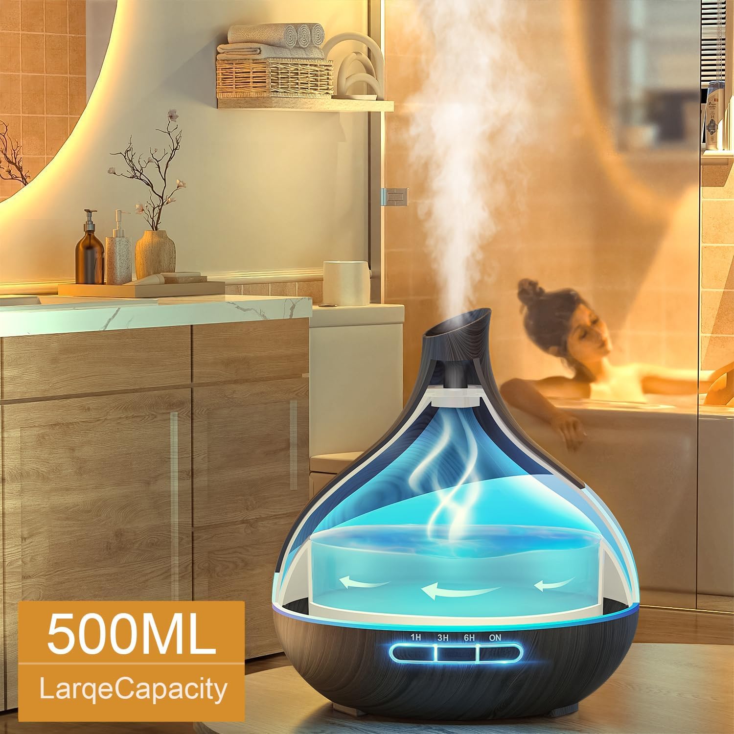 HJTHJT 500ML Essential Oil Diffuser for Home: 14 Color LED Humidifier,Black | 2 Mist Modes (30/60ml/h) Aromatherapy Diffuser for Hotel Spa & Yoga - Remote & Night Light - Auto Shut-Off for Bedroom - Image 4