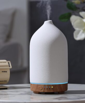 Gooamp 200ML Ceramic Essential Oil Diffuser for Home, Stone Diffuser | Ultrasonic Aromatherapy Diffuser & Air Humidifier for Bedroom, Office, Yoga, 7 LED Lights, Auto Shut-Off, 3 Timers,Wood Grain