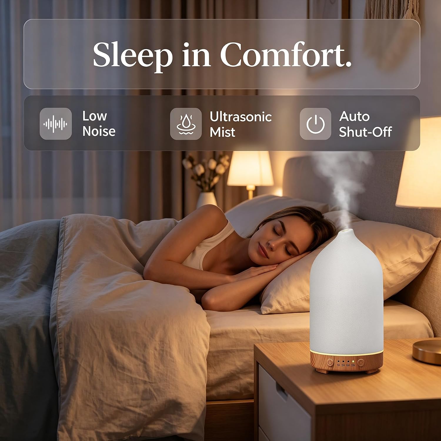 Gooamp 200ML Ceramic Essential Oil Diffuser for Home, Stone Diffuser | Ultrasonic Aromatherapy Diffuser & Air Humidifier for Bedroom, Office, Yoga, 7 LED Lights, Auto Shut-Off, 3 Timers,Wood Grain - Image 6