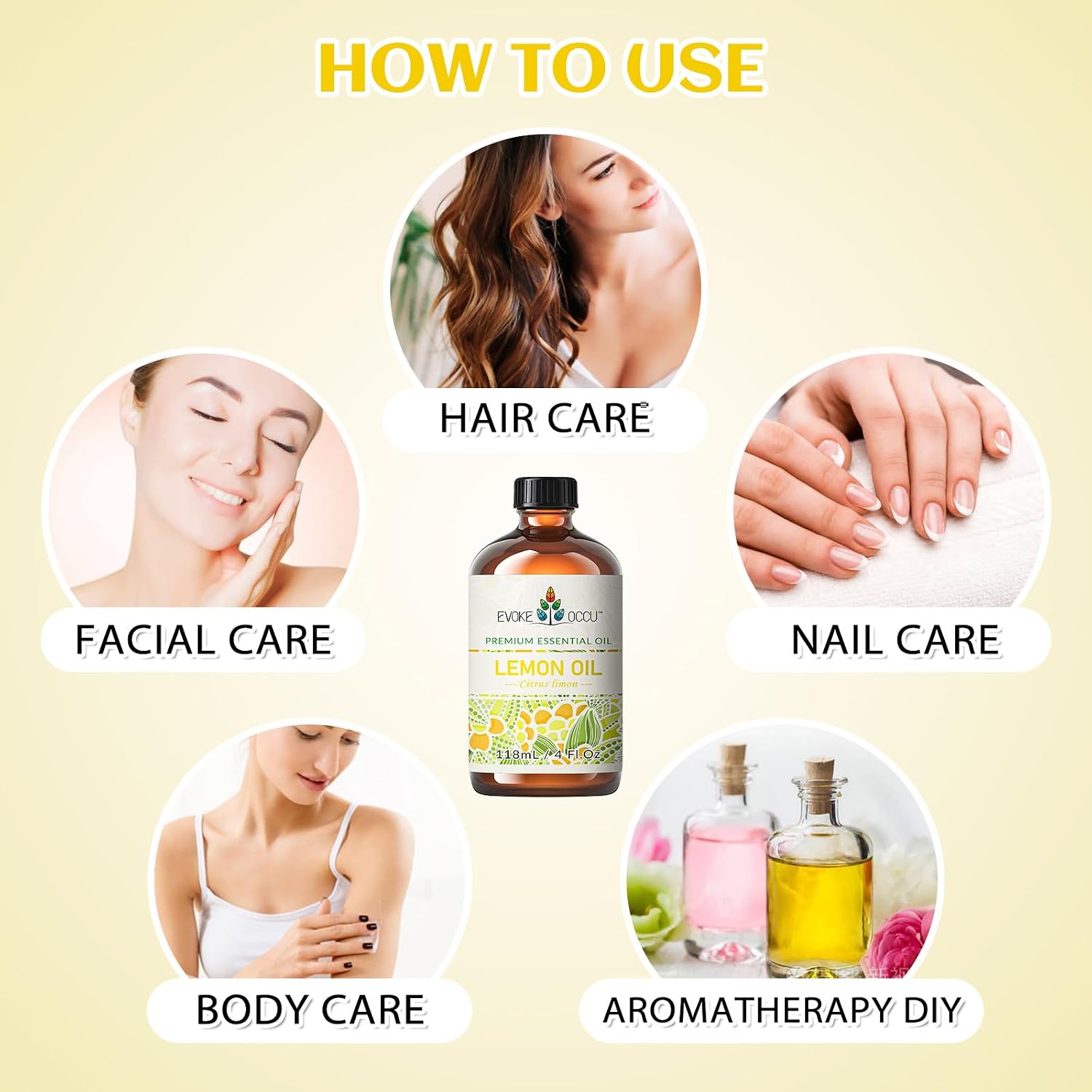 EVOKE OCCU Lemon Essential Oil for Cleansing Skin Home Diffuser Massage | DIY Cleaning Spray, Suitable for Cleaning Kitchen Countertops, Dishes, and Cookware, and for Freshening up – 118mL / 4 fl oz - Image 4