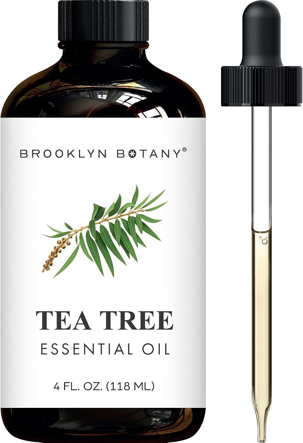 Brooklyn Botany Tea Tree Essential Oil - Huge 4 Fl Oz | 100% Pure and Natural, Steam Distilled, Premium Grade Oil with Dropper, for Aromatherapy, Diffuser and Massage